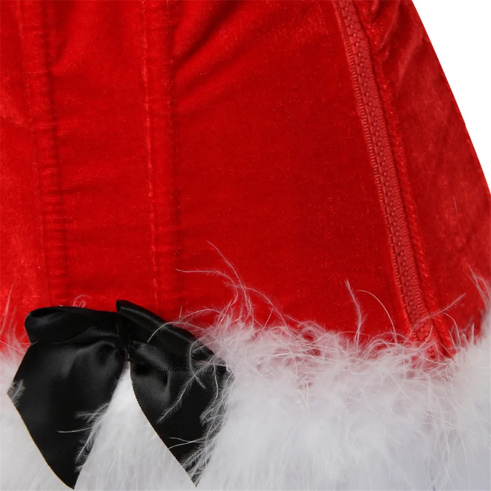 Женские сексуальные Рождественские костюмы Санта Клаус Топ корсет Красный бархат бюстье бодишейпер белье Showgirl Одежда S-2XL