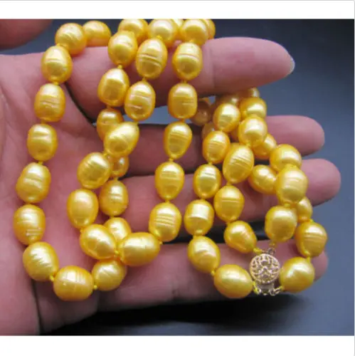 

Jewelr 006452 Hot sell 2 eows 11-13mm south sea yellow pearl necklace