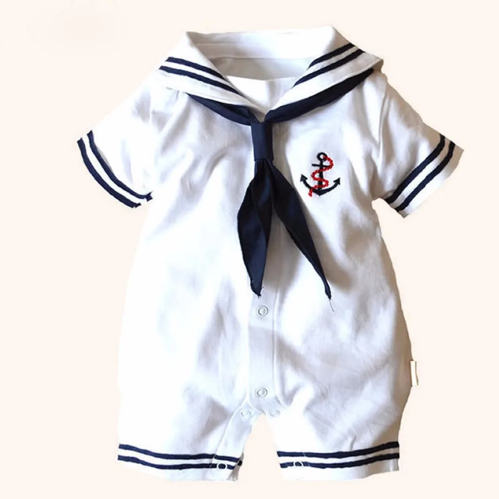 Summer Baby Cotton Rompers Clothes Navy Sailor Uniforms Short Sleeve