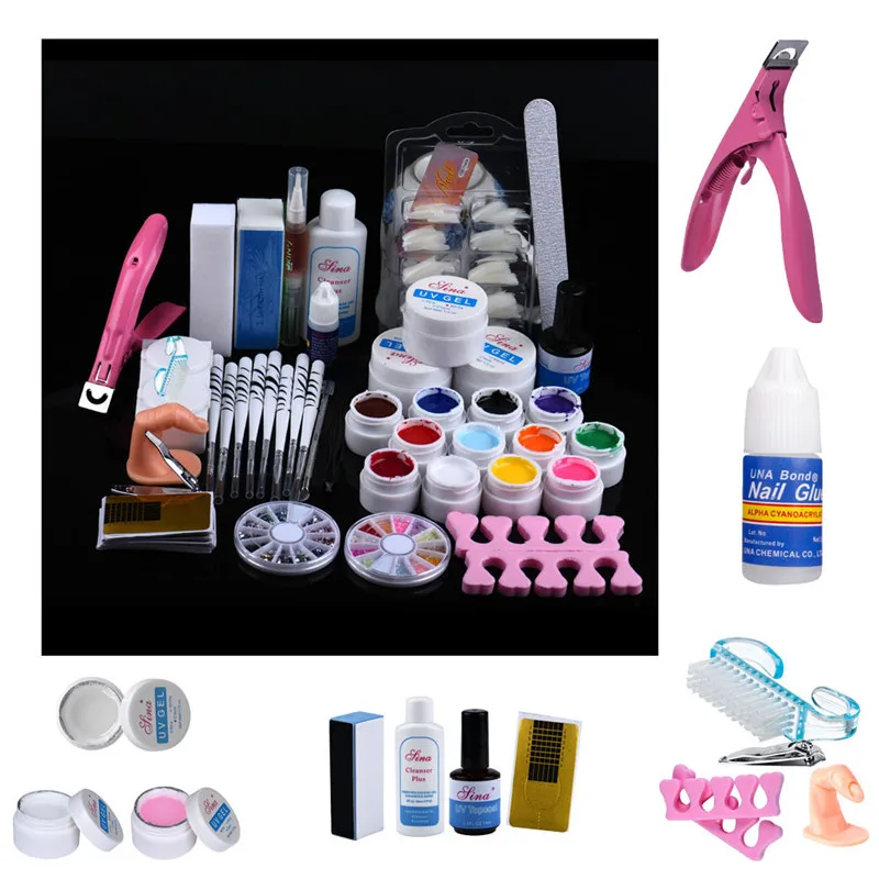 

Professional Nails Art set 24 in 1 Combo Set Professional DIY UV Gel Nail Art Kit Brush Buffer Tool Nail Tips Glue Acrylic Set#1