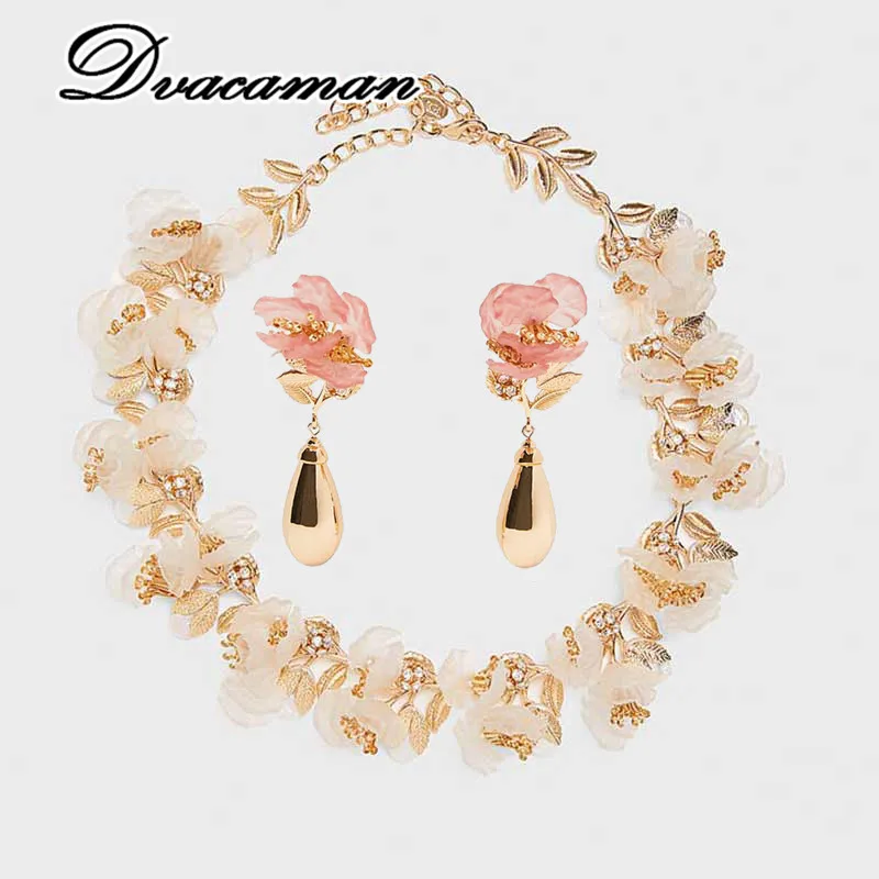Dvacaman ZA розовые акриловые бусинки ожерелье с сережками набор украшений для женщин Свадебные CZ 2 шт модные ювелирные изделия - Окраска металла: 1