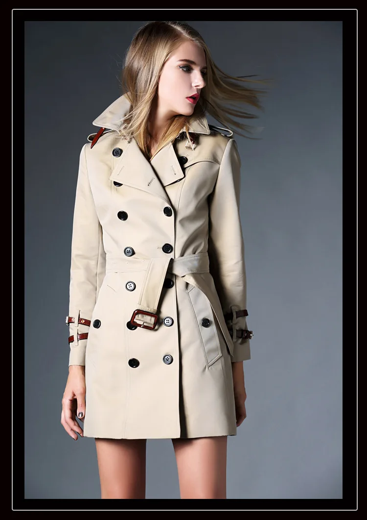 Trench Coats Women 2016 Fashion Casual Turn Down Collar Double Button