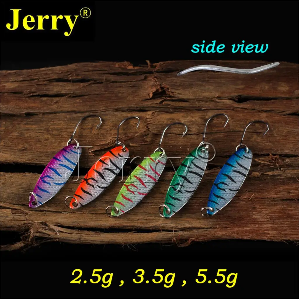 

Jerry 5pcs 2.5g 3.5g 5.5g trolling trout lures narrow freshwater bait flutter fishing spoons high quality
