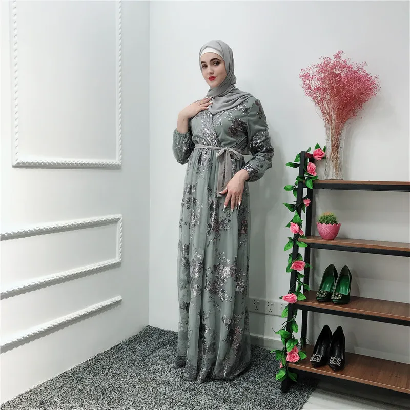 Sequin Vestidos Compridos abaya Kaftan Дубай Арабский хиджаб мусульманское платье кафтан ИД платья Рамадан Elbise Robe Femme Sukienki