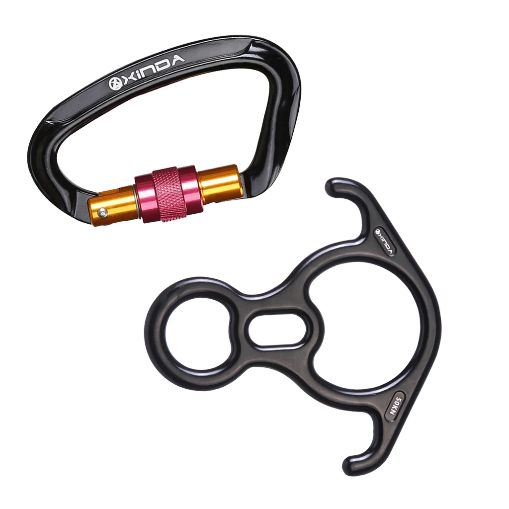 

50KN Rock Climbing Descender Rappel Protection Gear with 24KN D Carabiner Climbing Rescue Rock Climbing Mountaineering Accessory