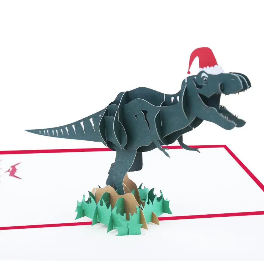  10pcs Cap Dinosaur Handmade Kirigami Origami 3D Pop UP Greeting Invitation card For Wedding Birthda - 33034938554