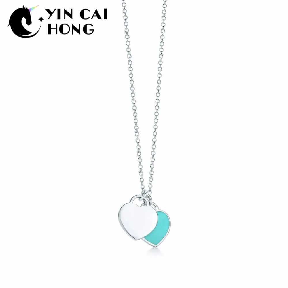 

NEW Charm Gift 925 Sterling Silver Double Heart Blue TIFF Attractive Elegance Temperament Earrings World Jewelry