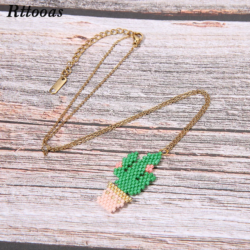 

Rttooas DIY Cactus Pendant Necklace Handmade MIYUKI Beads Woven Fashion Women Necklace