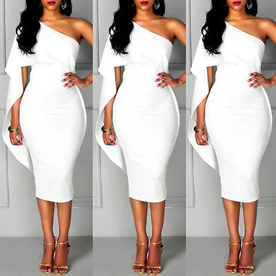 

2017 Women Bandage Bodycon One Shoulder Sleeveless Party Evening Mini Dress