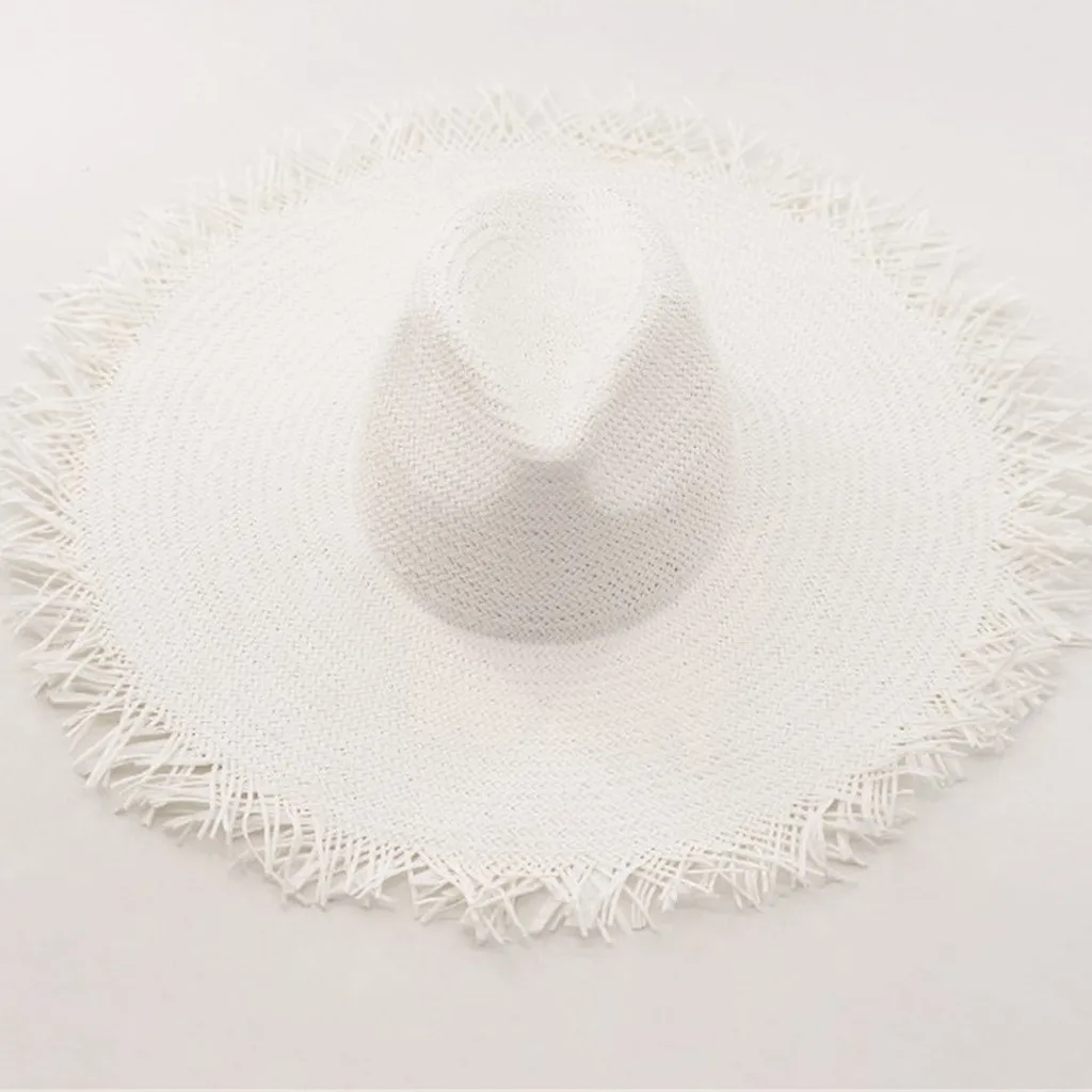 Summer straw hat women big wide brim beach hat sun hat edging sun block UV protection panama hat bone chapeu feminino - Цвет: Белый