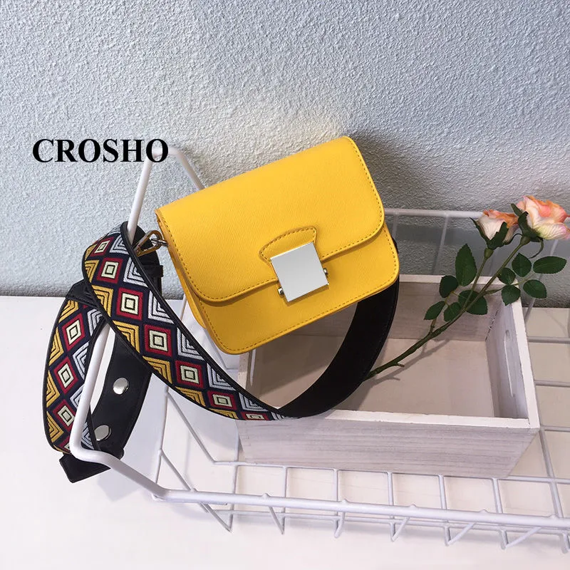

CROSHO Broad Band Single Shoulder Cross Body Bag Female Bag Small Yellow Bag Mini Small Square Bag Tide