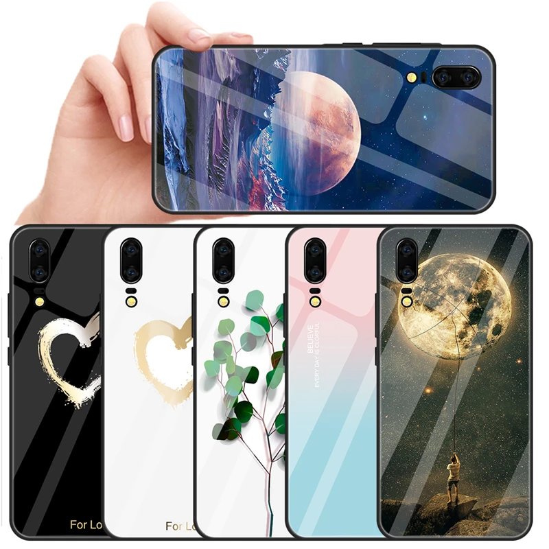 

Shockproof Painted Tempered Glass Case For Huawei P20 Lite Pro Nova 3 3i Mate 20 10 Lite Cover Love Heart Pattern Phone Coque