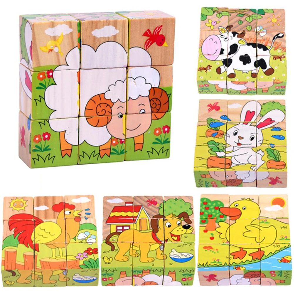 

3D Puzzle Six-face Picture Wooden Jigsaw Toys Children's Early Educational Toy Cube Jigsaw Puzzle Baby Kids Gifts