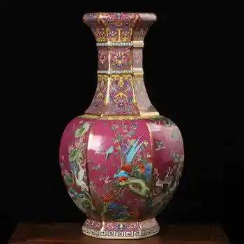 

Porcelain vase Enamels Color ceramic vase Collection crafts decoration hexagon Flowers and birds porcelain jingdezhen vase
