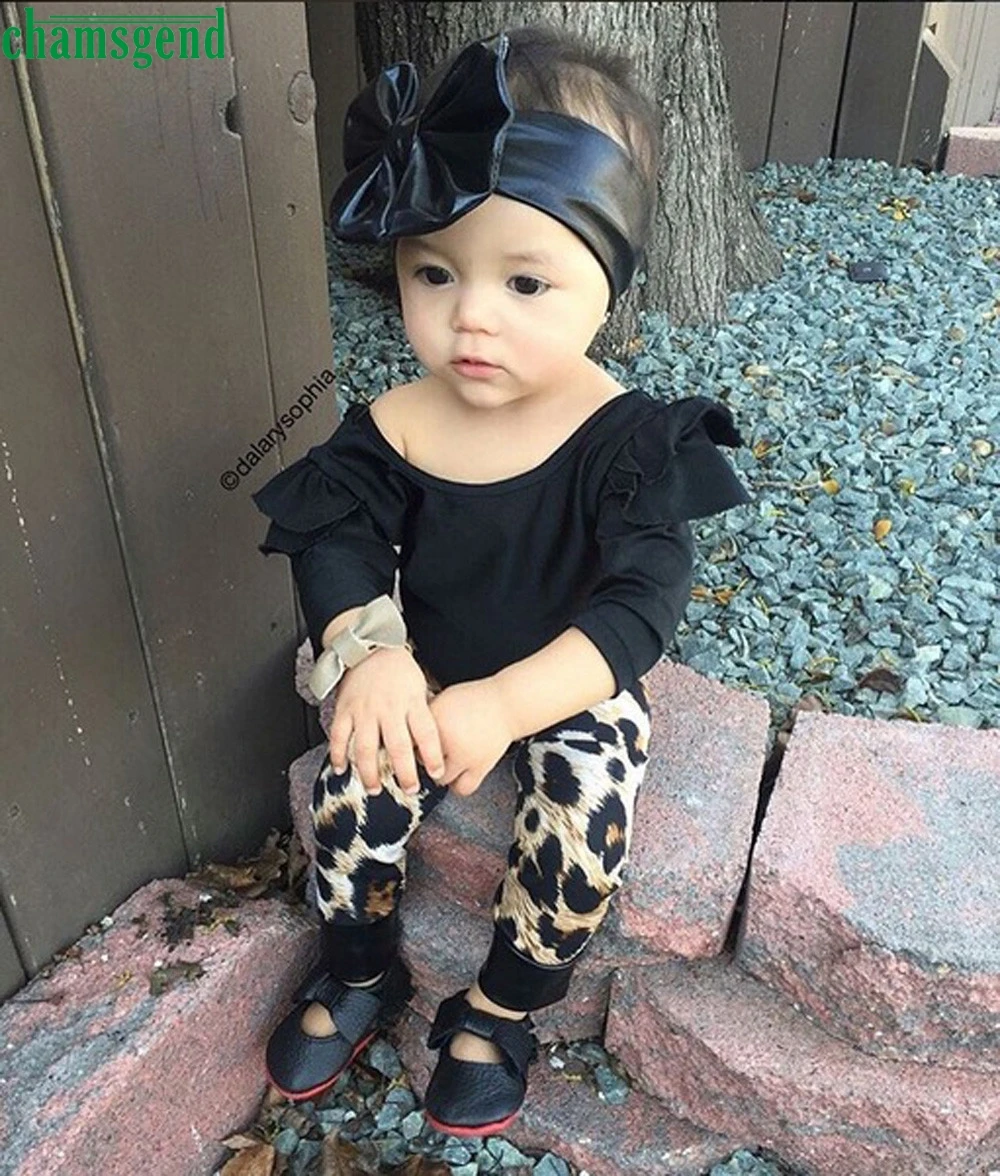 Черные топы с длинными рукавами и леопардовым принтом для новорожденных девочек+ штаны, одежда 25 апреля