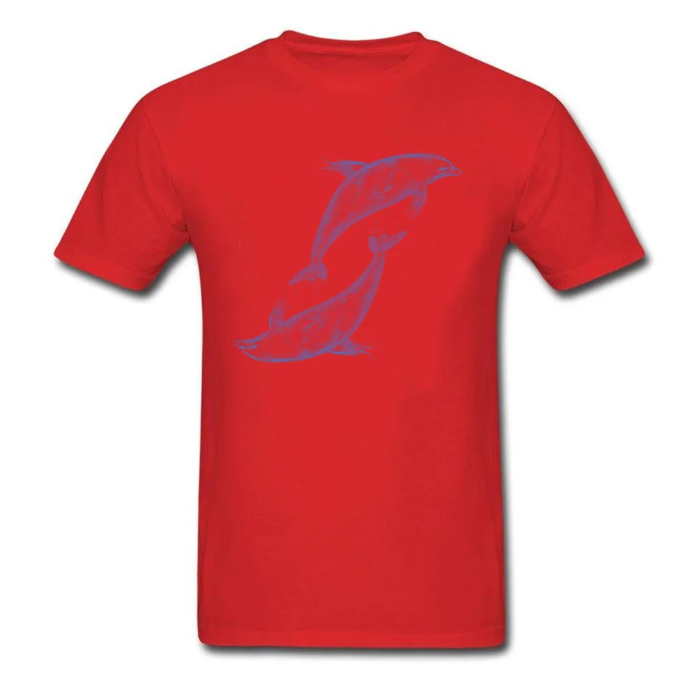 Dolphins New Arrival Short Sleeve Simple Style Top T-shirts Pure Cotton Round Collar Men Tops Tees Crazy Sweatshirts Labor Day Dolphins red