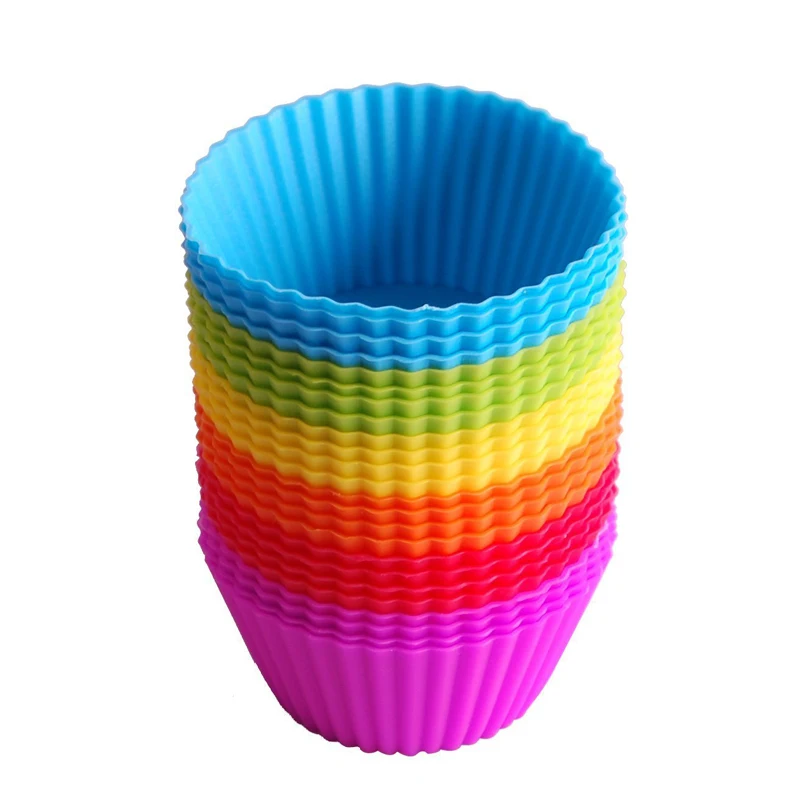 6Pcs Silicone Muffin Cups Cake Mold Round Cupcake Mold Reusable Cupcake Liners Silicone Mold Pastry Baking Tools Mixed Colors (2)