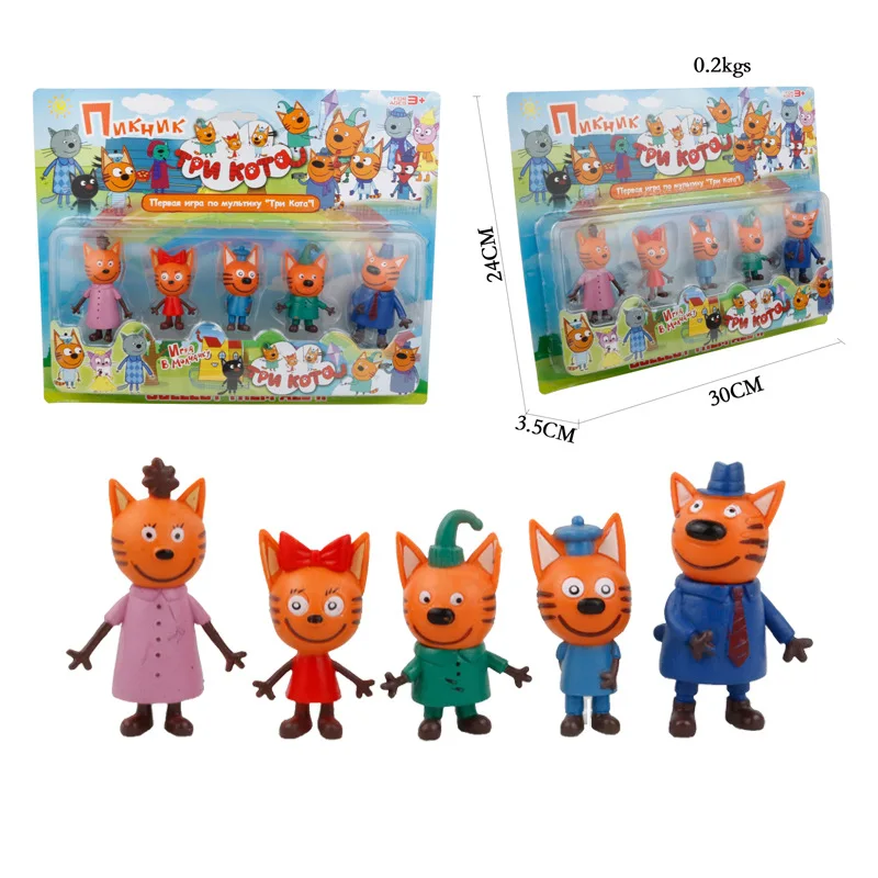 

5pcs/set New Russian Anime Three Kittens Happy Cats Action Figure Toy Doll Mini Animals Figures Cat Toy For Children