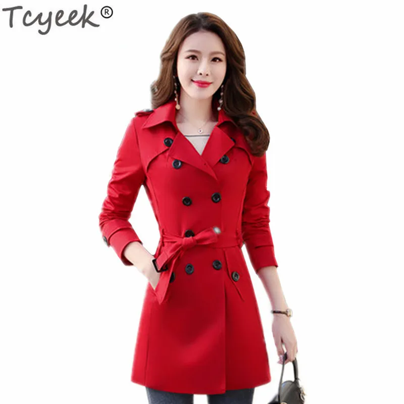 

Tcyeek Women's Trench Coat Spring Autumn Korean Fashion Coats 2019 Long Ladies Elegant Slim Fit Plus Size 6XL Windbreaker LWL566