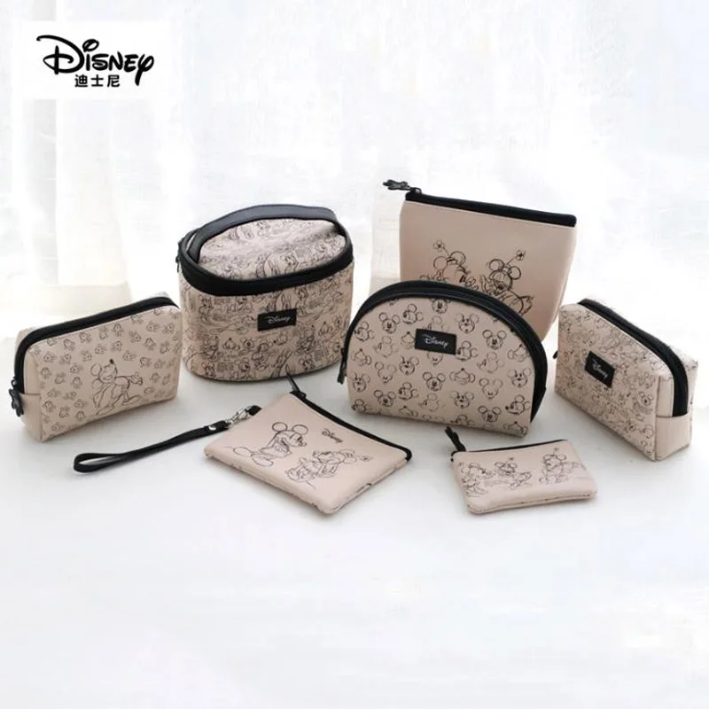 

1 pc Disney Mickey Minnie Mouse portable cosmetic make up bag multi-purpose storage tsum coin cartoon purse handbag Makeup PU