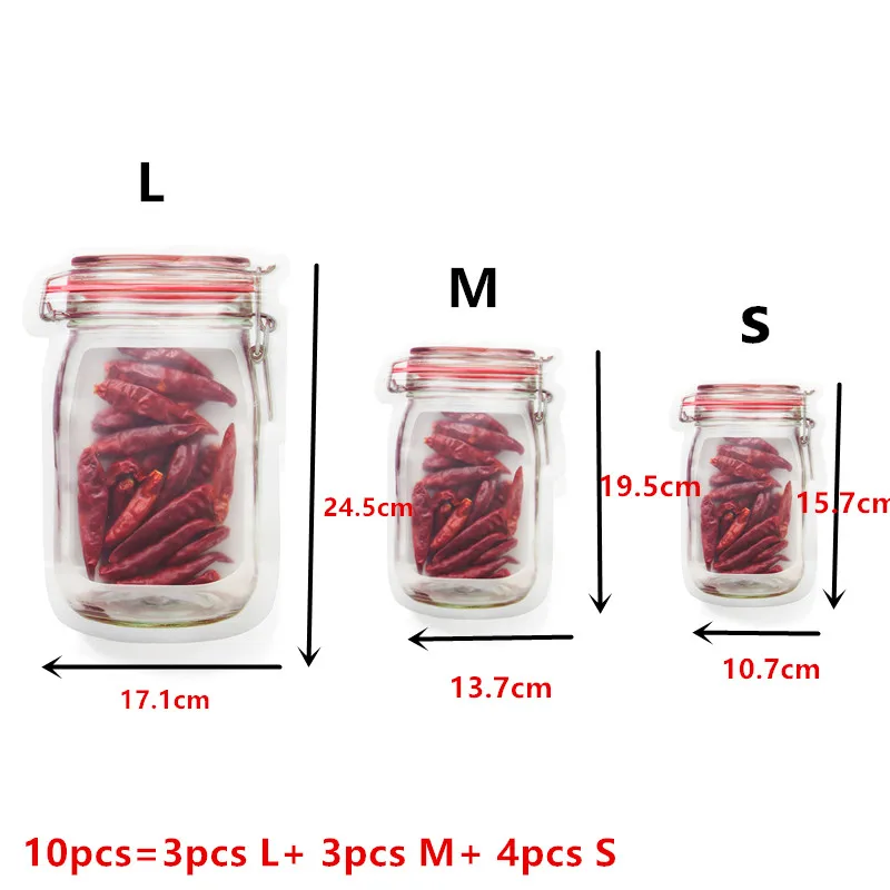 10 шт. Кухонные гаджеты Mason Jar с узором, сумки для хранения продуктов, кухонные аксессуары, сумки для хранения свежих закусок, кухонные инструменты