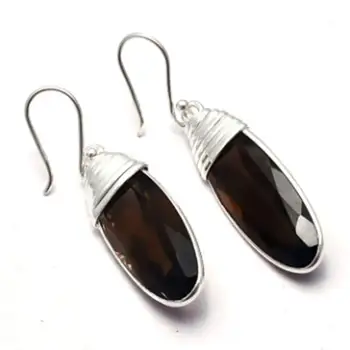 

Genuine Smoky Quartz EARRINGS 925 Sterling Silver, 44mm, 2SE0140
