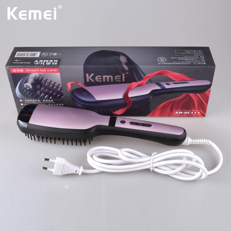 Kemei KM-HC111, электрический выпрямитель для волос, щетка, расческа, утюги с ЖК-дисплеем, температура 80-230 градусов, Паровая щетка для выпрямления волос