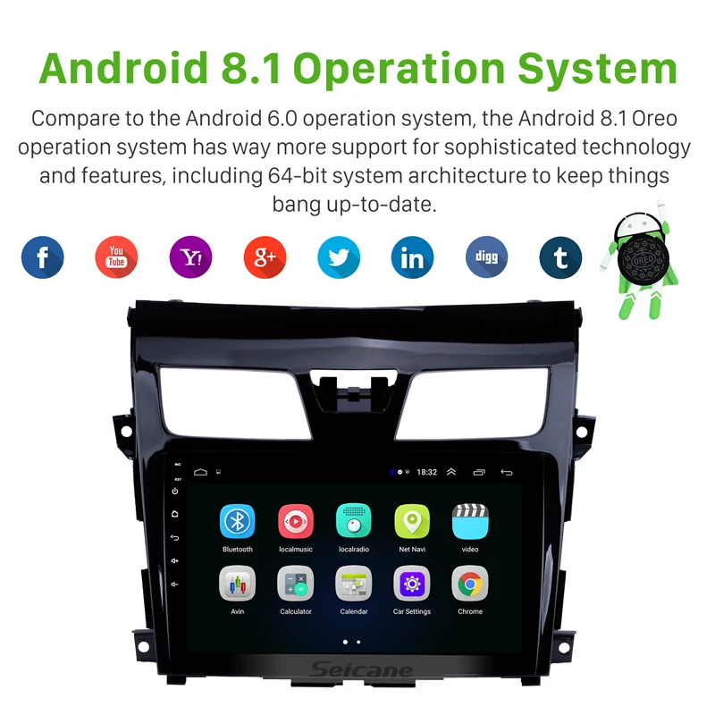 Sale Seicane GPS Car Radio Multimedia Player For 2013 2014-2017 Nissan TEANA Android 8.1 2Din 9" Wifi Bluetooth Quad Core Head Unit 1