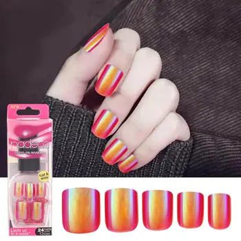 

Belen 24pcs Charming Fake Nail Laser Color-changing False Nail Tip Nail Art False Tips 12 Size Full Cover Half Cover Gift Lady