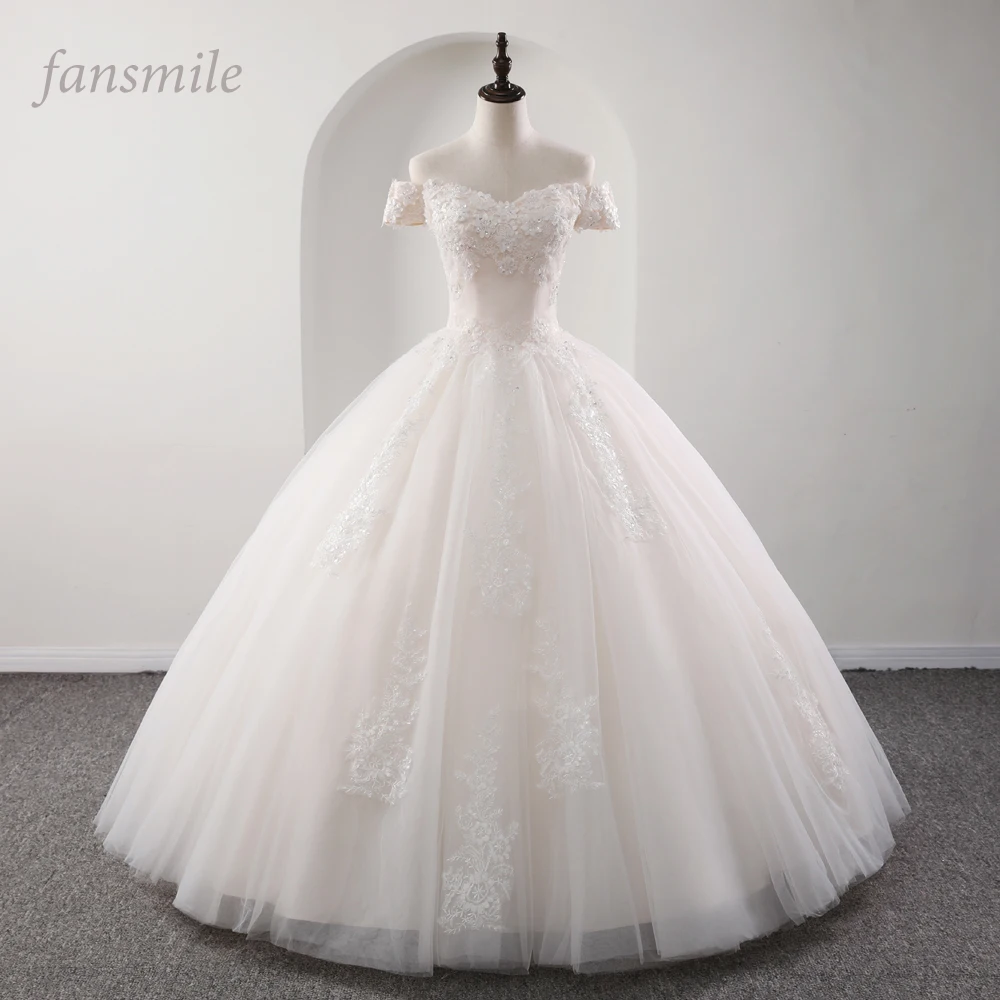 Fansmile халат принцессы белого цвета бальное платье Свадебные платья Vestido De Noiva Большие размеры Свадебные платья на заказ FSM-564F