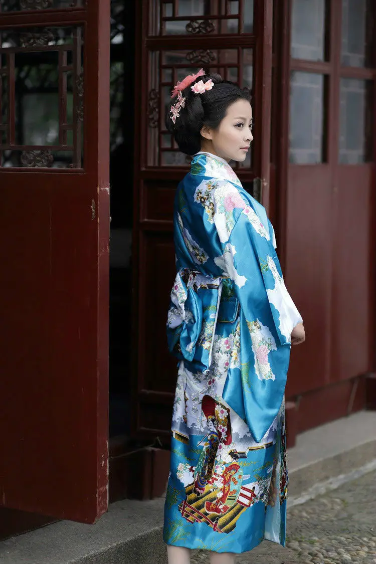 Традиционная японская одежда модный светильник синий винтажный юката Японский хаори кимоно Obi вечернее платье один размер