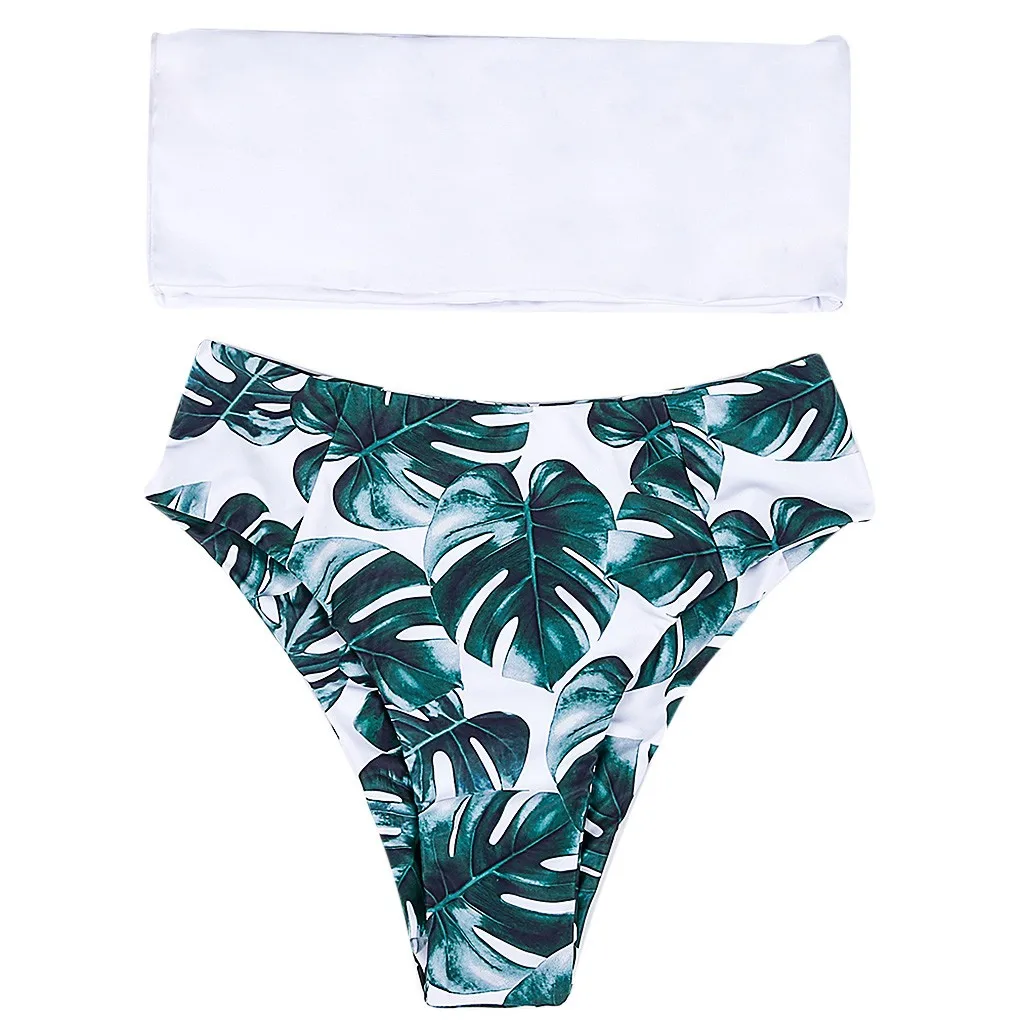 Модный женский купальник, лето, с принтом листьев, высокая талия, бюстгальтер с подкладкой, пляжный купальник с бретелькой через шею, 222 - Цвет: D