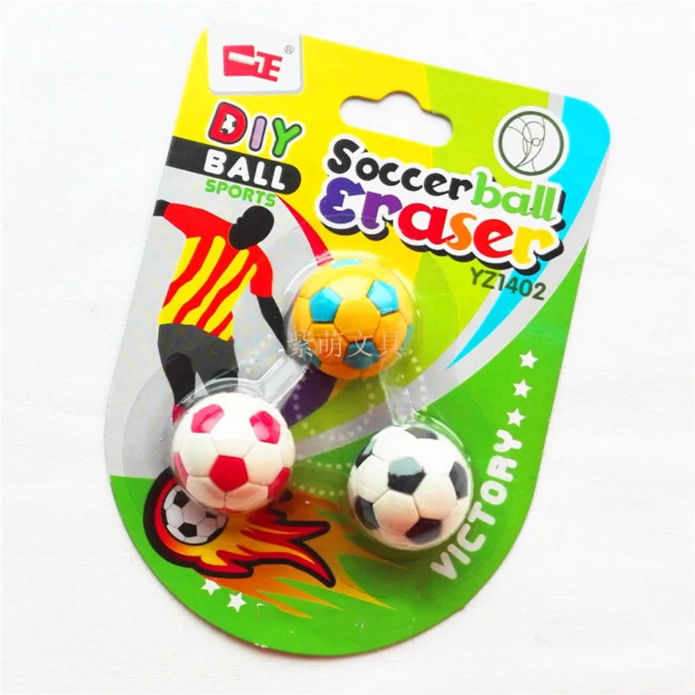 3 Pcs/Pack Cute Funny Football Shaped Soccer Eraser & Rubber for School