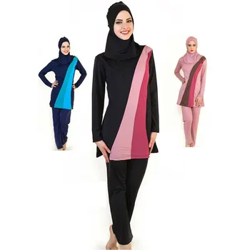 

Muslim Bathing Suit Women Color Matching Non-slip Slim Swimsuit Hooded Three-piece Beachwear Suit