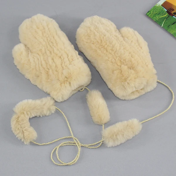 Hot Selling Good Elastic Women Winter Knitted Real Rabbit Fur Mittens100%Natural Real Rex Rabbit Fur Gloves Lady Fur Gloves - Цвет: yellew