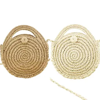 

Women Retro Beach Straw Bag Rattan Woven Round Handbag Shoulder Bag