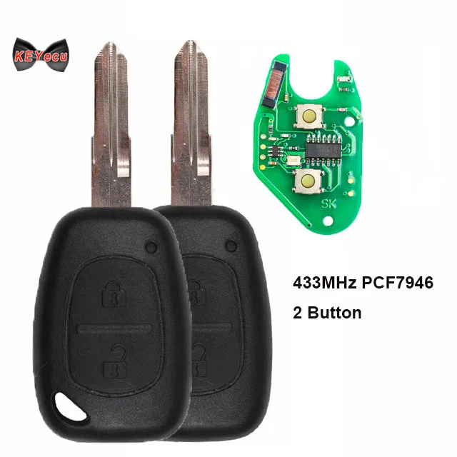 

KEYECU for Renault Kangoo 2003 2004 2005 2006 2007 2008 Remote Control Car Key Fob 2 Button 433MHz PCF7946