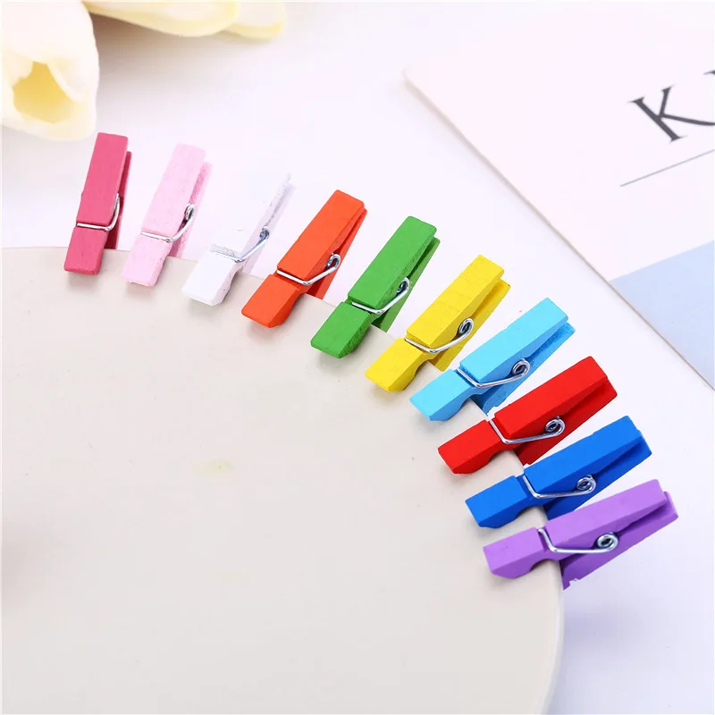 

50pcs Excellent Wooden Decorative Color Clip Wood Clothespin Clips Note Pegs Mixed for Photo Paper Clothes Office Supplies H