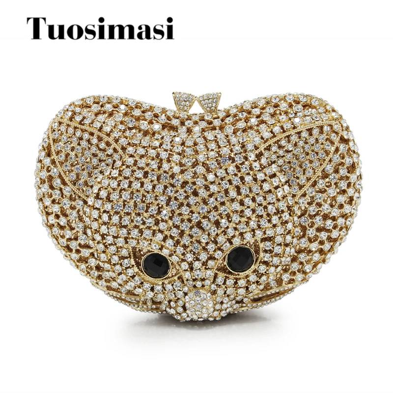 

Cute Metal Crystal Rhinestone Fox Shape Woman Shoulder Bag Evening Clutch Party Wedding Purse(88238-GS)