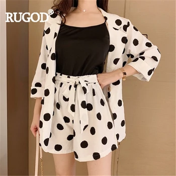 

RUGOD Women Blazers 3-piece suit Office lady Polka dot Shorts Turn-down collar Single button Elastic waist Fashion Female suits