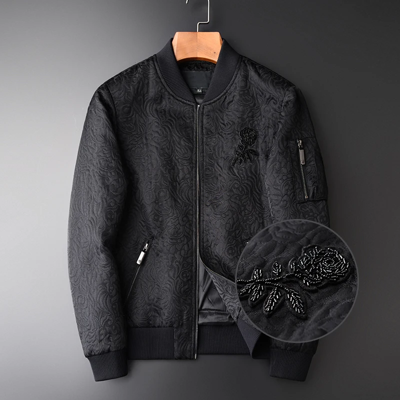 

Minglu Male Jacket Luxury Add Wadding Jacquard Fabric Stand Collar Mens Jackets And Coats Slim Fit Sequin Design Male Jackets