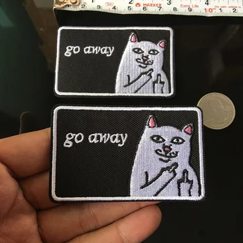 

5X Go Away Badge Cat Middle Finger Sew Iron on Patch Embroidered Jacket Applique White and Black Animal Patches for Clothes DIY