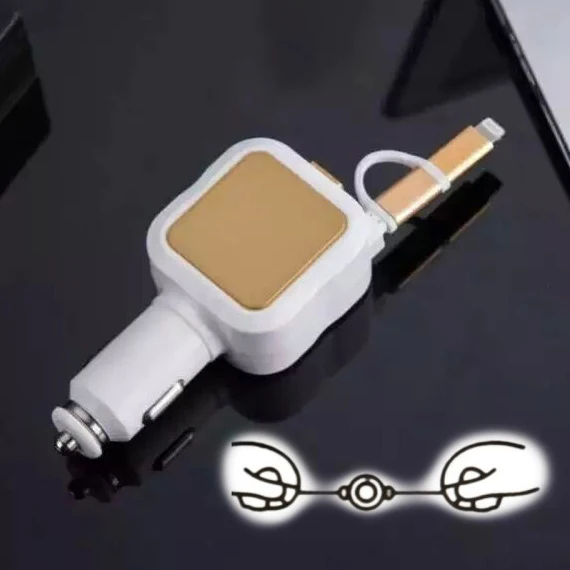 Newest Car Charger for iPhone 5 6 Adapter Micro USB Retractable Cable for Samsung 2 in 1 for iPad & Android Mobile Phone Charger