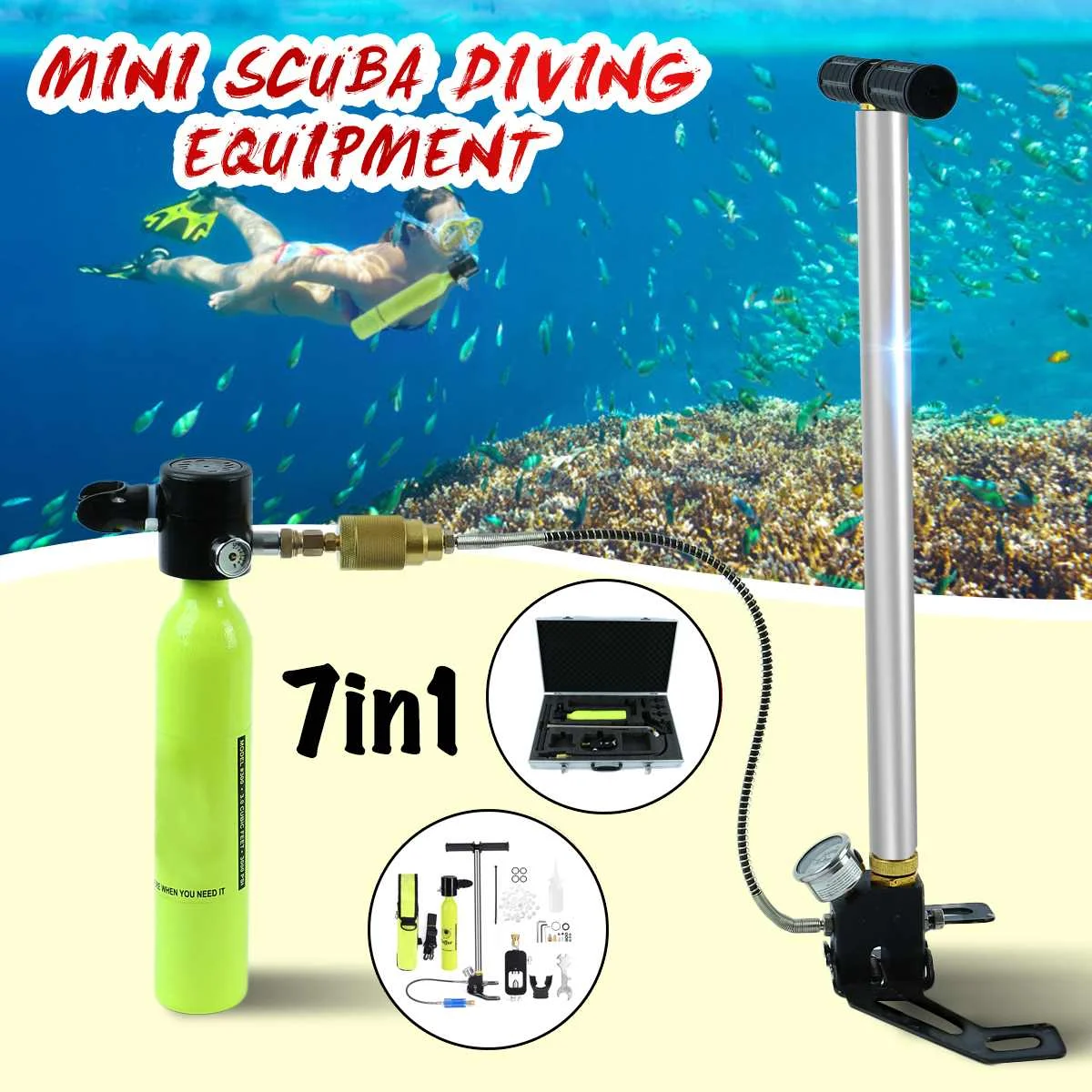 

Diving Equipment Mini Scuba Diving Cylinder Oxygen Tank Snorkel High-pressure Pump Respirator Snorkeling Underwater Breathing