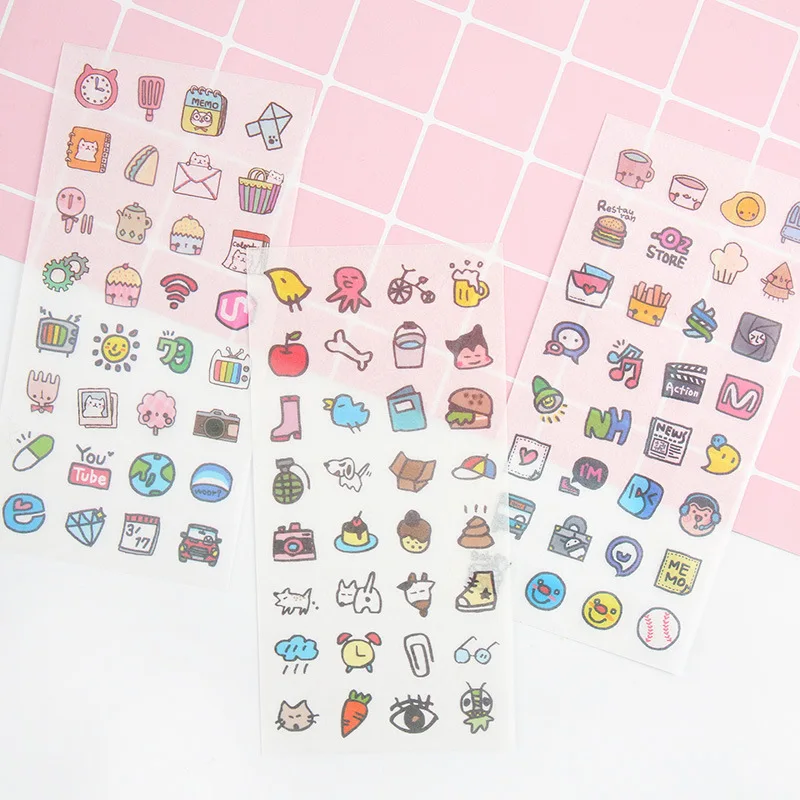 

6Sheets/Pack Cute small objects Decoration Scrapbooking Stickers Transparent PVC Stationery Planner Stickers