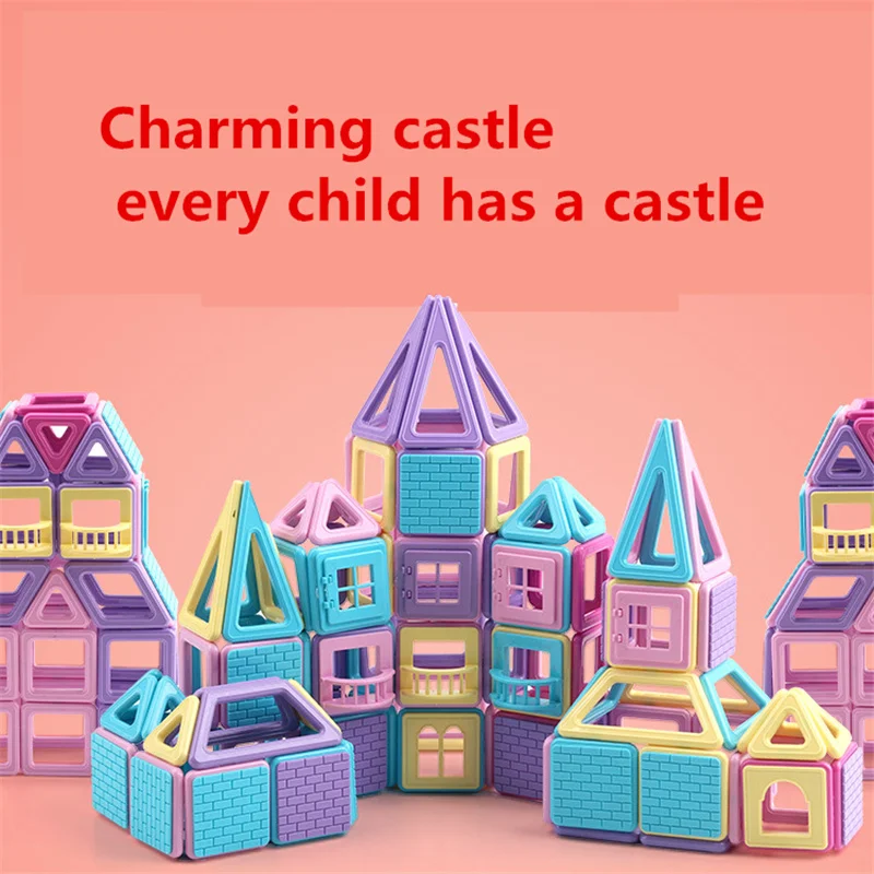 Cheap 258pcs pink block magnetic designer building set model and construction toy plastic magnetic block educational toy for kids