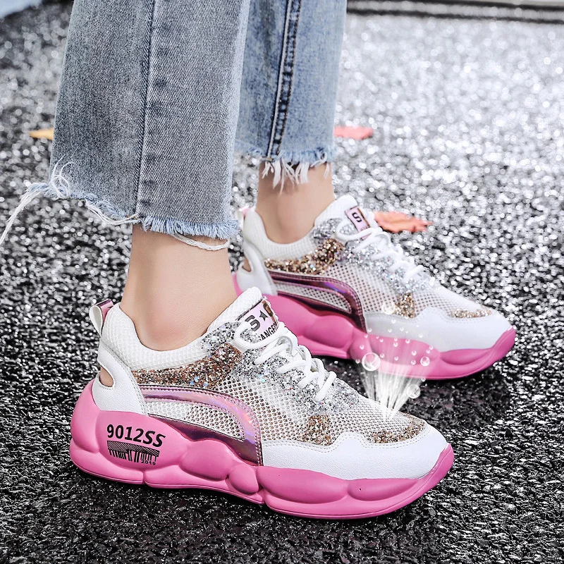 

2019 Summer New Women Chunky Sneakers Harajuku Dad Shoes Platform Sneakers Casual Breathable Mesh White Sneakers Basket Femme