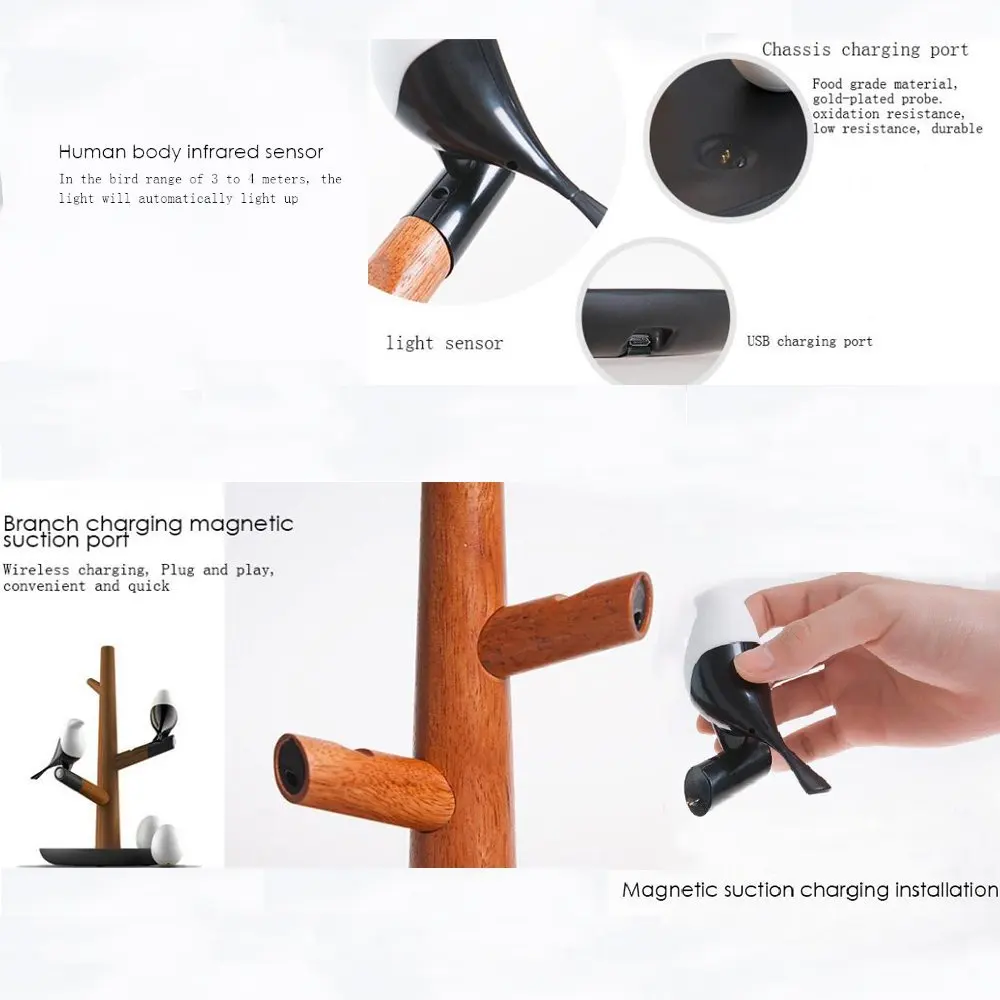Lâmpada de Luz sem Fio Night Table Desk Quarto Lâmpadas Sorte Pássaro Magpie Estilo Chinês Usb Recarregável Sensor Movimento Led 8 luz sem fio lâmpadas sorte pássaro magpie