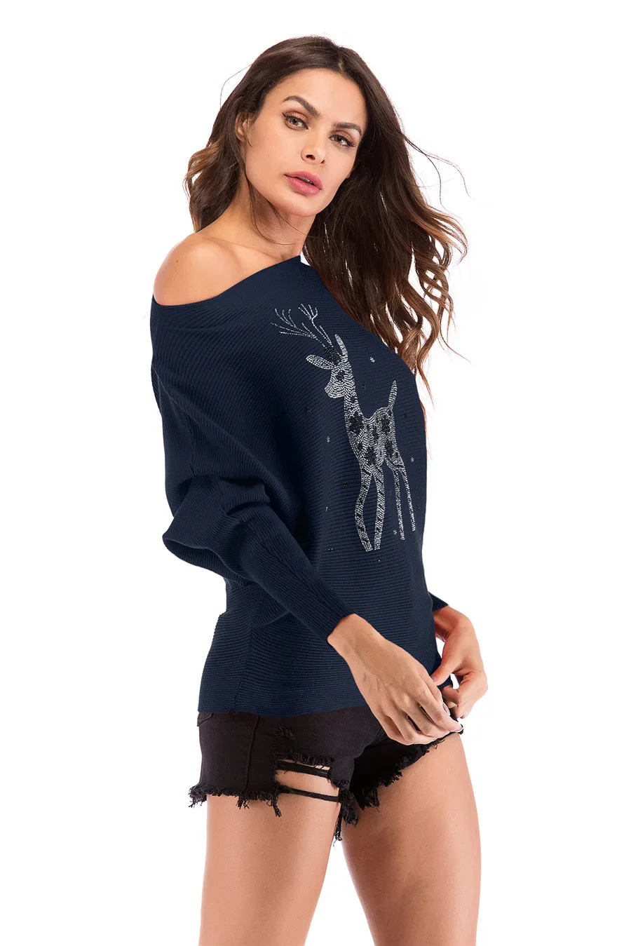Gladiolus 2018 Autumn Winter Sweater Women Long Sleeve Rhinestone Pattern Slim Knitted Christmas Sweater Women Jumpers Pullover (64)