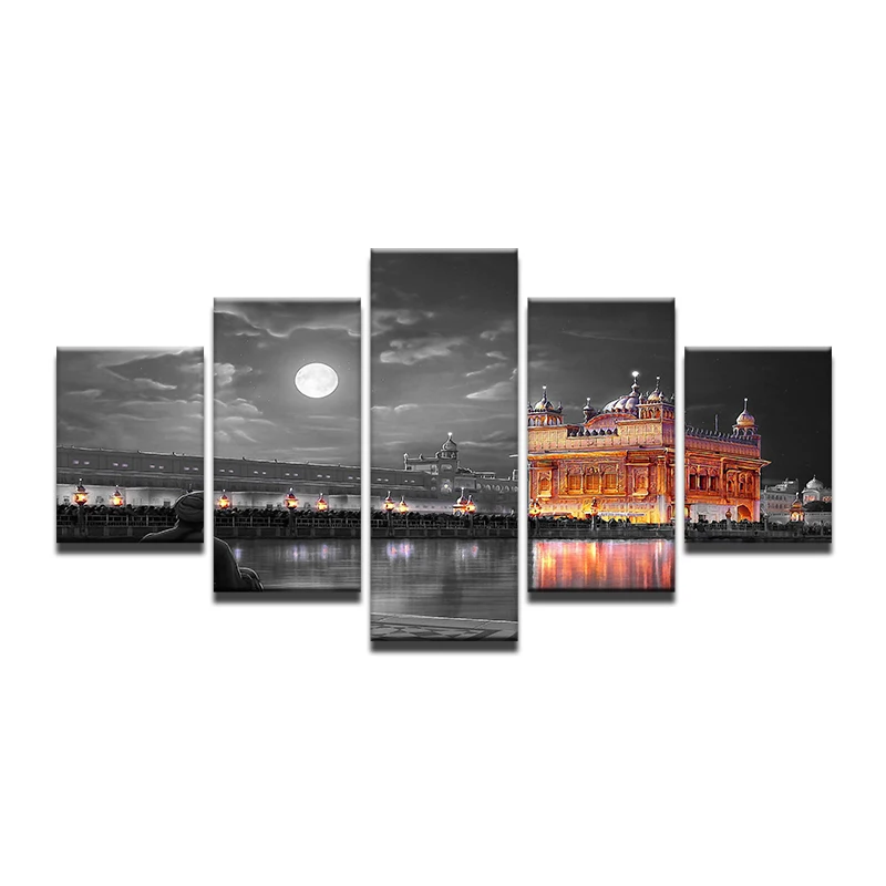 

Modular Wall Art Pictures Frame Living Room HD Printed Poster 5 Pieces Indian Golden Temple Canvas Painting Home Decor
